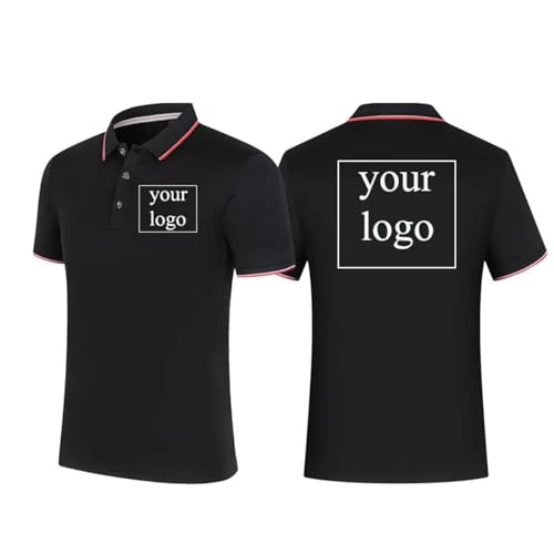Personalisiertes Design Ihres Eigenen Logo Poloshirts Sommer Kurzarm T-Shirt Klassisches Individuell Bedrucktes T-Shirt mit Foto Text Black,S von Tuboshu