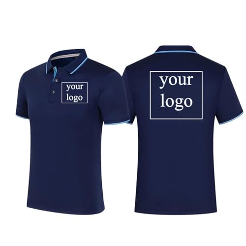Personalisiertes Design Ihres Eigenen Logo Poloshirts Sommer Kurzarm T-Shirt Klassisches Individuell Bedrucktes T-Shirt mit Foto Text Navy Blue,XL von Tuboshu