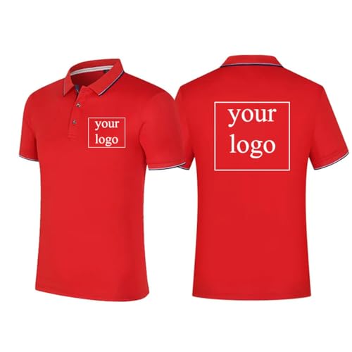 Personalisiertes Design Ihres Eigenen Logo Poloshirts Sommer Kurzarm T-Shirt Klassisches Individuell Bedrucktes T-Shirt mit Foto Text Red,L von Tuboshu