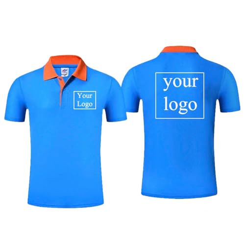 Poloshirt Individuelles Logo T-Shirt Kurzärmelig Personalisierter Druck mit Ihrem Eigenen Design Foto/Text T-Shirt für Herren Damen Lässig Sommer Atmungsaktive Sport Shirts Blue,XL von Tuboshu