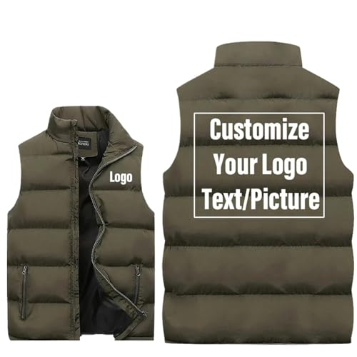 Tuboshu Benutzerdefinierte Logo Weste Personalisierte Männer Reißverschluss Warme Weste Frühling Herbst Winter Ärmellose Jacken Mantel Freizeitkleidung Army Green,M von Tuboshu