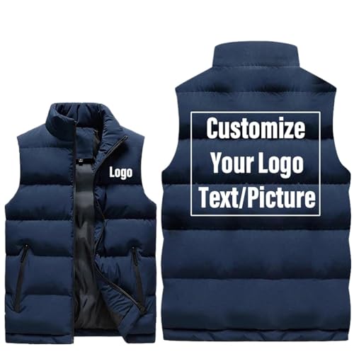 Tuboshu Benutzerdefinierte Logo Weste Personalisierte Männer Reißverschluss Warme Weste Frühling Herbst Winter Ärmellose Jacken Mantel Freizeitkleidung Navy blue,XXL von Tuboshu