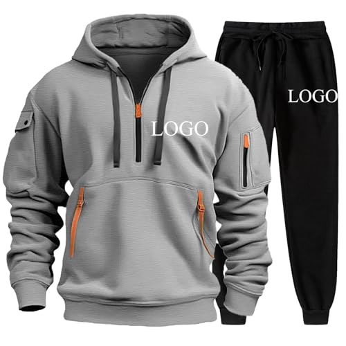 Tuboshu Benutzerdefinierter Logo Pullover Hoodie und Jogginghose Herren Trainingsanzug Jogginganzüge Personalisiertes Sweatshirt und Hosen 2-teiliges Set Color2,L von Tuboshu
