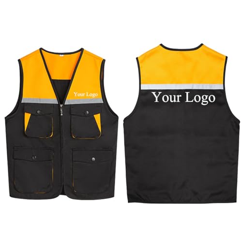 Tuboshu Custom Ihr Eigenes Design Logo/Foto/Text Weste Herren Outdoor Jacke Top Wandern Angeln Jagd Fotografie Multi-Taschen Multi-Funktions-Wartung Arbeiter Weste Black,L von Tuboshu