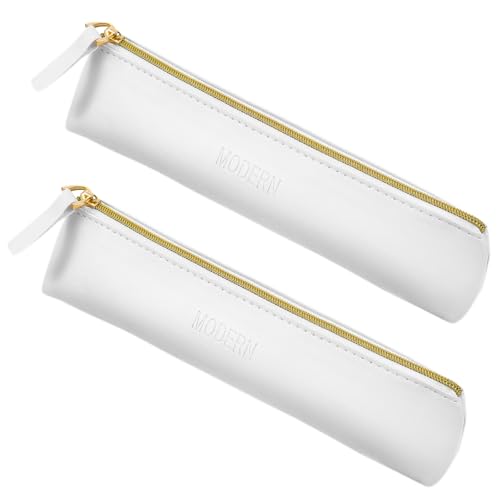 2 Stück Federmäppchen Leder Federmäppchen Kunstleder Federpenal Schmal Stifteetui Leder Tragbare Kleines Täschchen mit Reißverschluss für Kosmetika(2 Weiß) von Tucnoeu