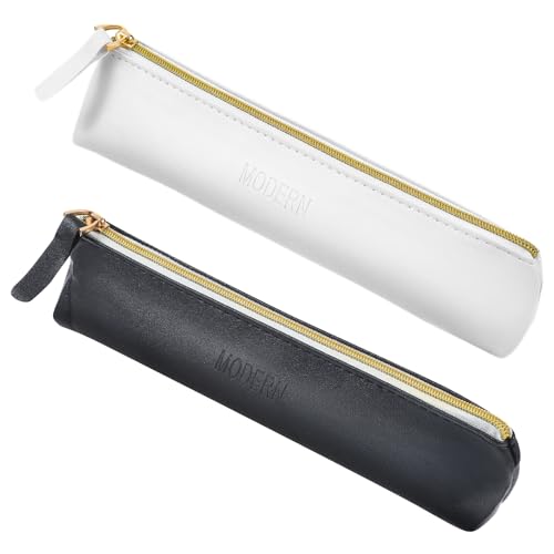 2 Stück Federmäppchen Leder Federmäppchen Kunstleder Federpenal Schmal Stifteetui Leder Tragbare Kleines Täschchen mit Reißverschluss für Kosmetika(Schwarz Weiß) von Tucnoeu