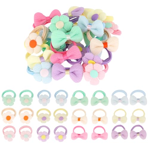 24 Stück Baby Haargummi mit Blumen Nahtlos Weich Haargummi mit Bonbonschleife Geeignet für Kinder Kleine Mädchen von Tucnoeu