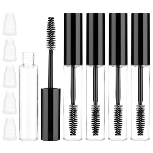 5 Stück Leere Mascara Flasche 10 ml Wimpernbürste mit Behälter Nachfüllbare Mascara Tube mit Transparente Trichtern Geeignet für die Rizinusöl Wimpern Füllung(Schwarz) von Tucnoeu
