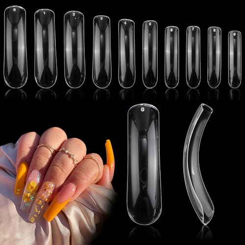 Tucnoeu 500 Stück Gebogene Nagel Tips Set, Transparente C-förmige Full Cover Nail Tips Nagel Verlängerung für Frauen, DIY-Nagelstudio 10 Größen von Tucnoeu