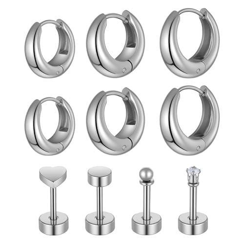 7 Paar Helix Piercings, Piercing Ohr, Ohrpiercing, Chirurgenstahl Ohrringe Silber Geeignet für den täglichen Gebrauch oder zum Tragen bei Festlichkeiten von Tucnoeu