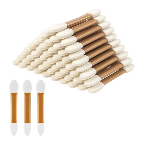100 Stück Doppelendiger Lidschattenpinsel, Weiß Lidschatten Applikator, Wiederverwendbarer Eyeshadow Brush, Schwammpinsel für Make-up von Tucnoeu