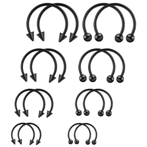Tucnoeu 16 Stück Septum Ring, Hufeisen Piercing Edelstahl, Lippe Septum Clip für Männer und Frauen (Schwarz) von Tucnoeu