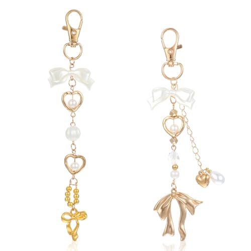 Tucnoeu 2pcs Schleife Perlen Taschenanhänger Gold Anhänger Tasche Schlüsselanhänger Gold von Tucnoeu