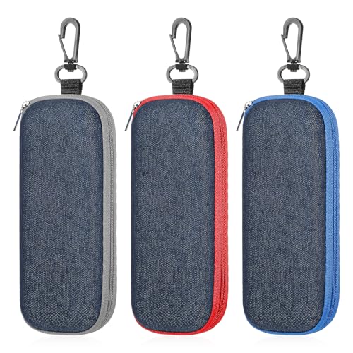 Tucnoeu 3 Stück Brillenetuis aus Denim-Stoff, Tragbare Hart Brillenetui Damen, Reise Denim Brillenetui Sonnenbrille Hardcase mit Reißverschluss für die Aufbewahrung von Brillen von Tucnoeu