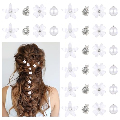 32pcs Kleine Blumen-Haarspangen, Haarschmuck Braut Strass Blumen Perlen Mini Haarspangen Brautschmuck Haare Geeignet für Hochzeiten, Picknicks, Partys von Tucnoeu
