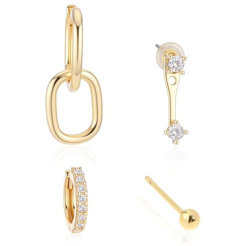 4pcs Goldene Earring Damen, Vergoldet Gold Ohrringe, Earring Gold Creolen, Ohrringe Creolen mit Anhänger für Damen Geburtstagsfeier Party von Tucnoeu