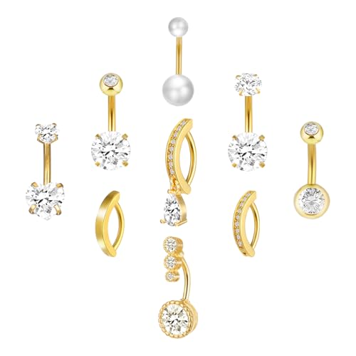 Tucnoeu 9PCS Belly Piercing Bauchnabelpiercing Ring Bauchnabelpiercing Gold Chirurgenstahl Schmuck für Frauen von Tucnoeu