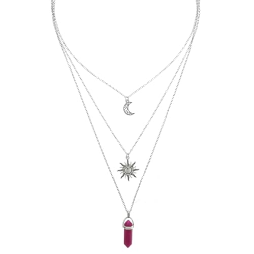 Tucnoeu Gothic Sonne und Mond Halskette für Frauen, Hexen Gothic Schmuck mit Kristall Anhänger Halsketten, Y2k Layered Schmuck, Goth Mystisch Hexen Halskette(Silber Lila) von Tucnoeu