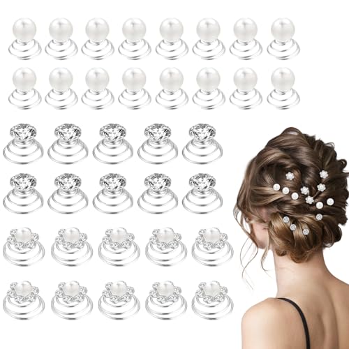 Tucnoeu Haarschmuck Hochzeit, 60pcs Braut Haarschmuck Silber mit Strass und Perlen, Haarspiralen für Damen und Frauen von Tucnoeu