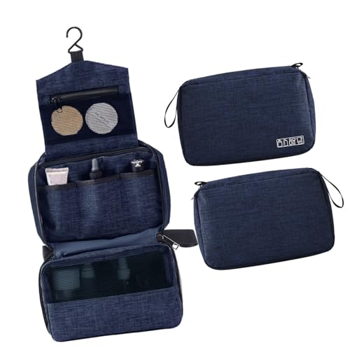 Reisen-Toilettenbeutel mit hängendem Haken, tragbarer Toilettenbeutel für Frauen Männer Wasser-Make-up-Kosmetikbeutel für Accessoires Shampoo in voller Größe Container (Marineblau) von Tudaheuiy