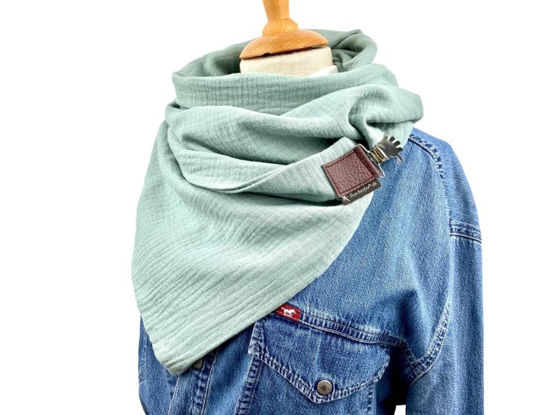 Musselin /Doppelt Genähter Xxl Wickelschal Inklusive Clipverschluss, Tuecherfee Schalkragen/ Mint von Tuecherfee