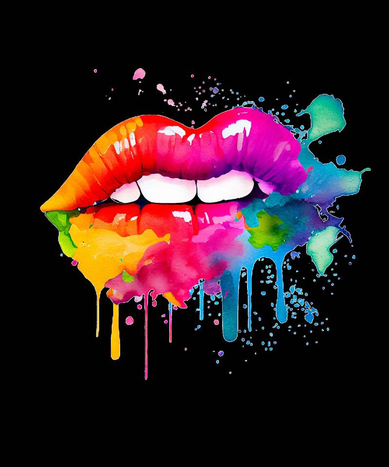 Farbenfrohes Bügelbild Bunter Mund, Bunte Lippen von TuedeltrineHandMade