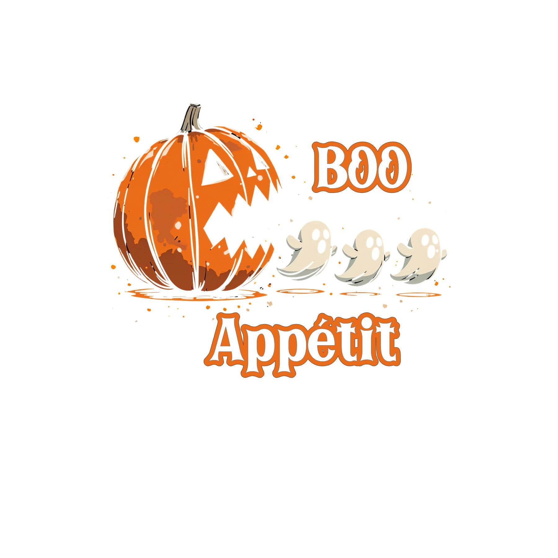 Halloween Kürbis Isst Geister Gespenster Boo Appetit Bügelbild Für T-Shirts, Taschen, Jeans, Kissen, Pumpkin Ghost Iron On Patch Aufbügeln von TuedeltrineHandMade