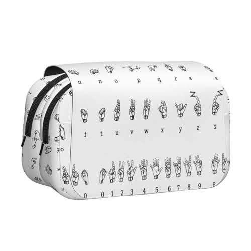 Tuehbsvo Federmäppchen in Gebärdensprache, doppelschichtig, mit Klappdeckel, großes Federmäppchen, Schreibwaren-Organizer, Make-up-Tasche für Jungen, Mädchen, Teenager, Studenten, Schule, Erwachsene von Tuehbsvo
