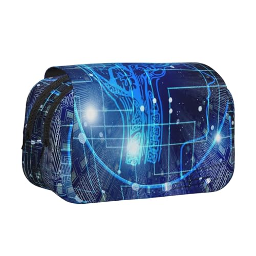 Tuehbsvo Federmäppchen mit künstlicher Intelligenz, doppelschichtiges Federmäppchen mit Klappdeckel, großes Federmäppchen, Schreibwaren-Organizer, Make-up-Tasche für Jungen, Mädchen, Teenager von Tuehbsvo