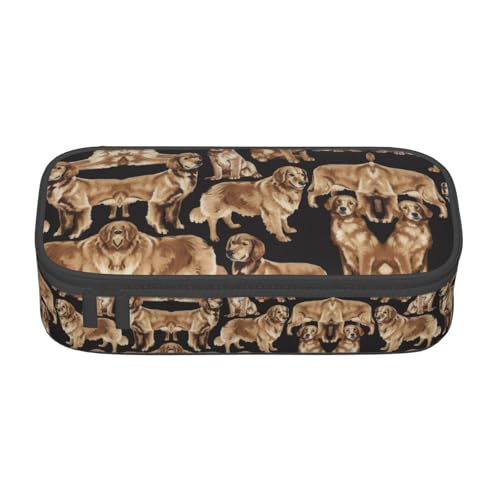 Tuehbsvo Golden Retrievers Federmäppchen mit großem Fassungsvermögen, Reißverschluss, Federmäppchen für Schule, Büro, Studenten, Teenager, Damen, Herren, Geschenk von Tuehbsvo