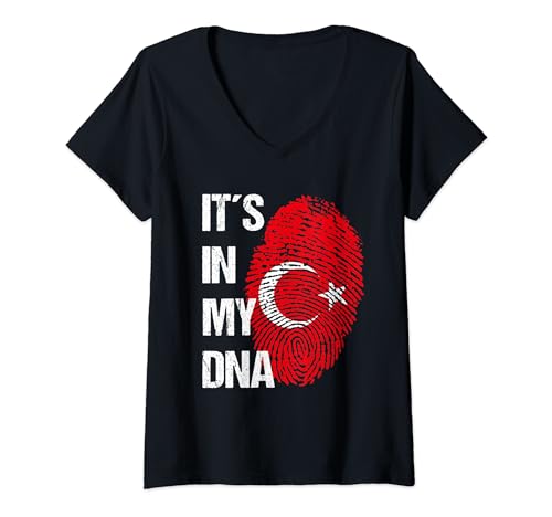 Damen Türkische Flagge DNA - Fingerabdruck Türkiye - Türkei T-Shirt mit V-Ausschnitt von Türkei Flagge türkische Wurzeln Genetik
