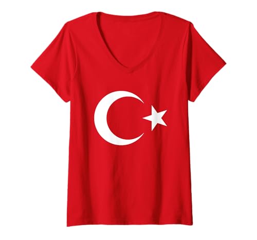 Damen Türkei türkische Flagge T-Shirt mit V-Ausschnitt von Türkei türkische Flagge