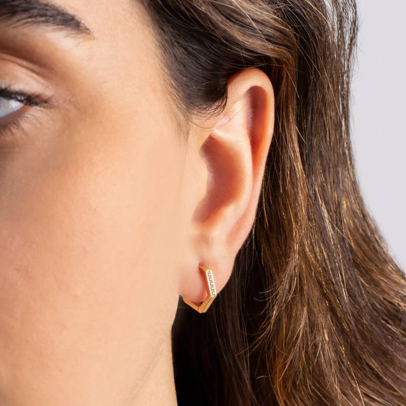Pentagon Hoop Gold Ohrringe - Creolen Mini Neujahr Geschenk 14K Minimalist Ohrring von TufanlarJewelry