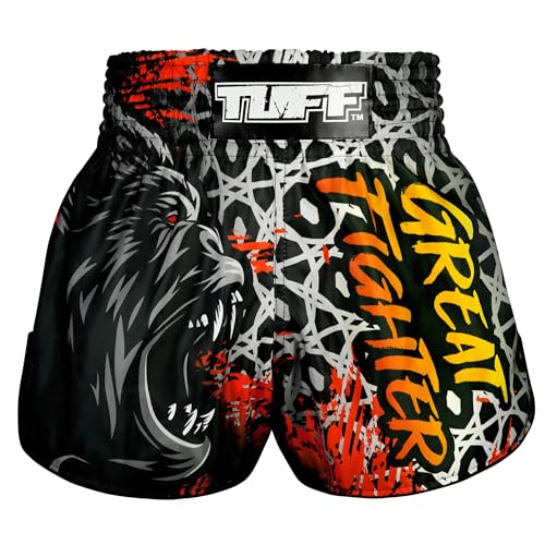 Tuff Sport Muay Thai Boxshorts Retro Shorts Classic Slim Cut MMA Kickboxen Workout Set Training, Tuf-rms123-blk, Large von Tuff Sport