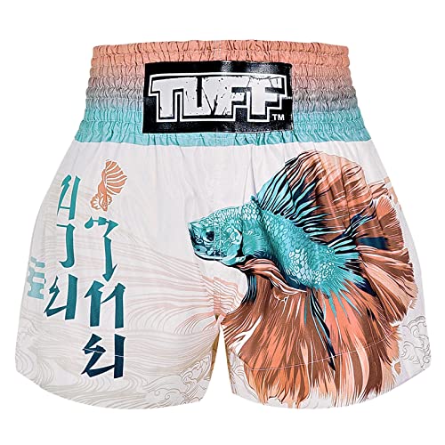 Tuff Sport Muay Thai Shorts Boxen Shorts Traditionelle Stile MMA Workout Kickboxen, Tuf-ms671-wht, Klein von Tuff Sport