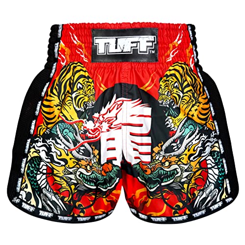 Tuff Sport Retro Muay Thai Shorts Boxen Shorts Classic Slim Cut MMA Kickboxen Workout Set Kleidung Training, Tuf-MSC113-Rot, XL von Tuff Sport