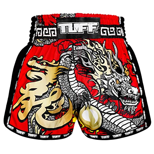 Tuff Sport Retro Muay Thai Shorts Boxen Shorts Classic Slim Cut MMA Kickboxen Workout Set Kleidung Training, Tuf-MSC116-Rot, Groß von Tuff Sport