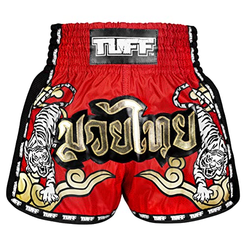 Tuff Sport Retro Muay Thai Shorts Boxen Shorts Classic Slim Cut MMA Kickboxen Workout Set Kleidung Training, Tuf-MSC122-Rot, XX-Large von Tuff Sport