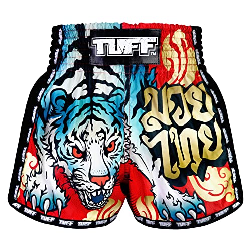 Tuff Sport Retro Muay Thai Shorts Boxen Shorts Classic Slim Cut MMA Kickboxen Workout Set Kleidung Training, Tuf-MSC126-rot, Groß von Tuff Sport