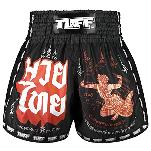 Tuff Sport Retro Muay Thai Shorts Boxen Shorts Classic Slim Cut MMA Kickboxen Workout Set Kleidung Training, Tuf-msc102-blk, Mittel von Tuff Sport