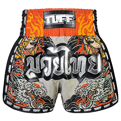 Tuff Sport Retro Muay Thai Shorts Boxen Shorts Classic Slim Cut MMA Kickboxen Workout Set Kleidung Training, Tuf-msc106-gry, XL von Tuff Sport