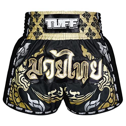 Tuff Sport Retro-Muay-Thai-Shorts, Box-Shorts, klassisch, schmaler Schnitt, MMA, Kickboxen, Workout-Set, Kleidung, Training, Tuf-msc107-blk, XX-Large von Tuff Sport