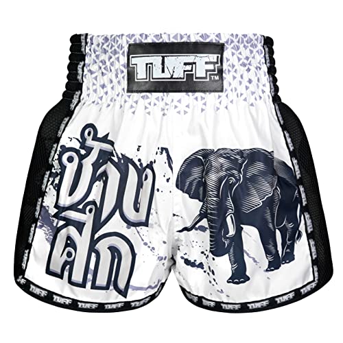 Tuff Sport Retro Muay Thai Shorts Boxen Shorts Classic Slim Cut MMA Kickboxen Workout Set Kleidung Training, Tuf-msc112-wht, Groß von Tuff Sport