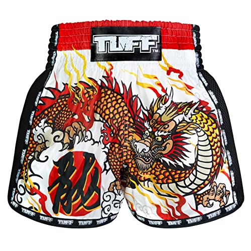 Tuff Sport Retro Muay Thai Shorts Boxen Shorts Classic Slim Cut MMA Kickboxen Workout Set Kleidung Training, Tuf-msc114-wht, Mittel von Tuff Sport