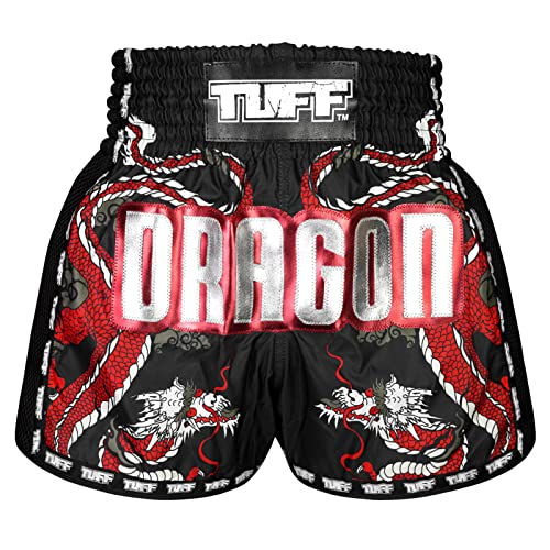 Tuff Sport Retro-Muay-Thai-Shorts, Box-Shorts, klassisch, schmaler Schnitt, MMA, Kickboxen, Workout-Set, Kleidung, Training, Tuf-msc115-blk, Mittel von Tuff Sport