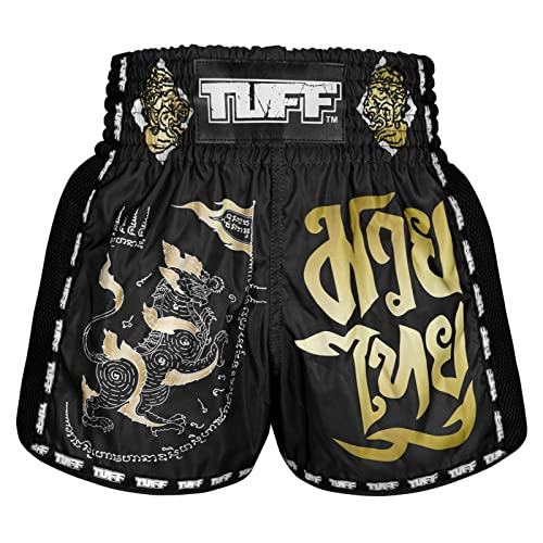 Tuff Sport Retro Muay Thai Shorts Boxen Shorts Classic Slim Cut MMA Kickboxen Workout Set Kleidung Training, Tuf-msc117-blk, Groß von Tuff Sport