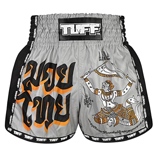 Tuff Sport Retro Muay Thai Shorts Boxen Shorts Classic Slim Cut MMA Kickboxen Workout Set Kleidung Training, Tuf-msc118-gry, XL von Tuff Sport