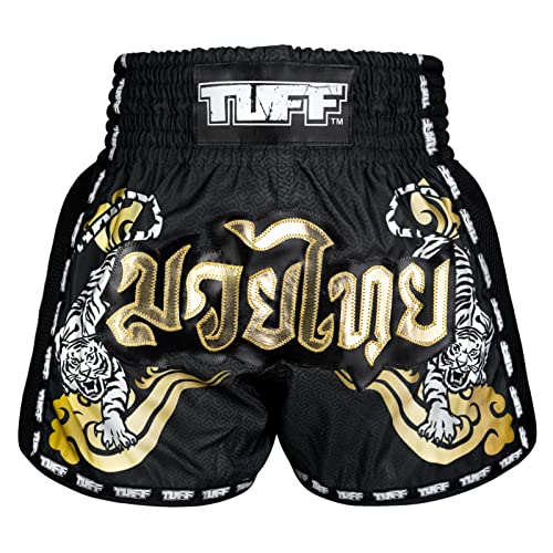 Tuff Sport Retro Muay Thai Shorts Boxen Shorts Classic Slim Cut MMA Kickboxen Workout Set Kleidung Training, Tuf-msc120-blk, XL von Tuff Sport