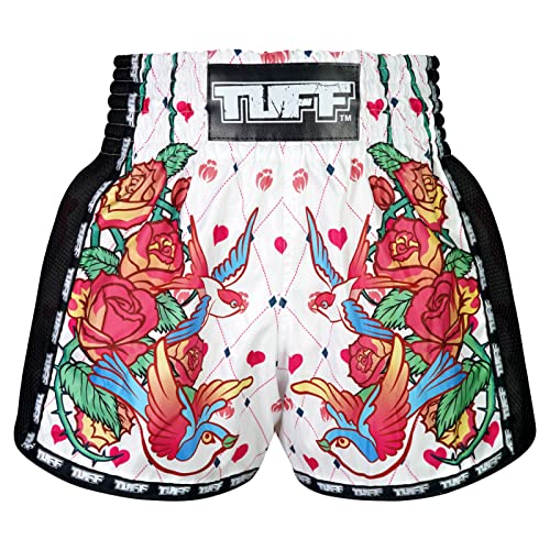 Tuff Sport Retro-Muay-Thai-Shorts, Box-Shorts, klassisch, schmaler Schnitt, MMA, Kickboxen, Workout-Set, Kleidung, Training, Tuf-msc124-wht, Groß von Tuff Sport