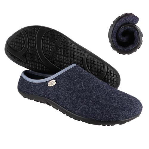 Tuffeln Barfuß Hausschuhe, flexible Barfußschuhe Filzpantoffen aus Deutschland unisex mit breiter Zehenbox, blau Gr. 43 von Tuffeln